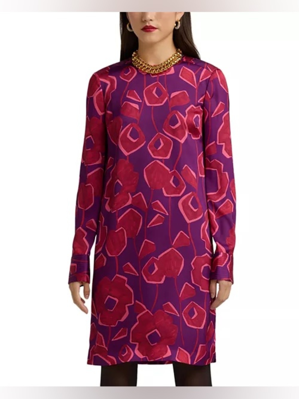 St. John Cubist Floral Print Dress Purple Pink Size 8 $1,295 Retail
